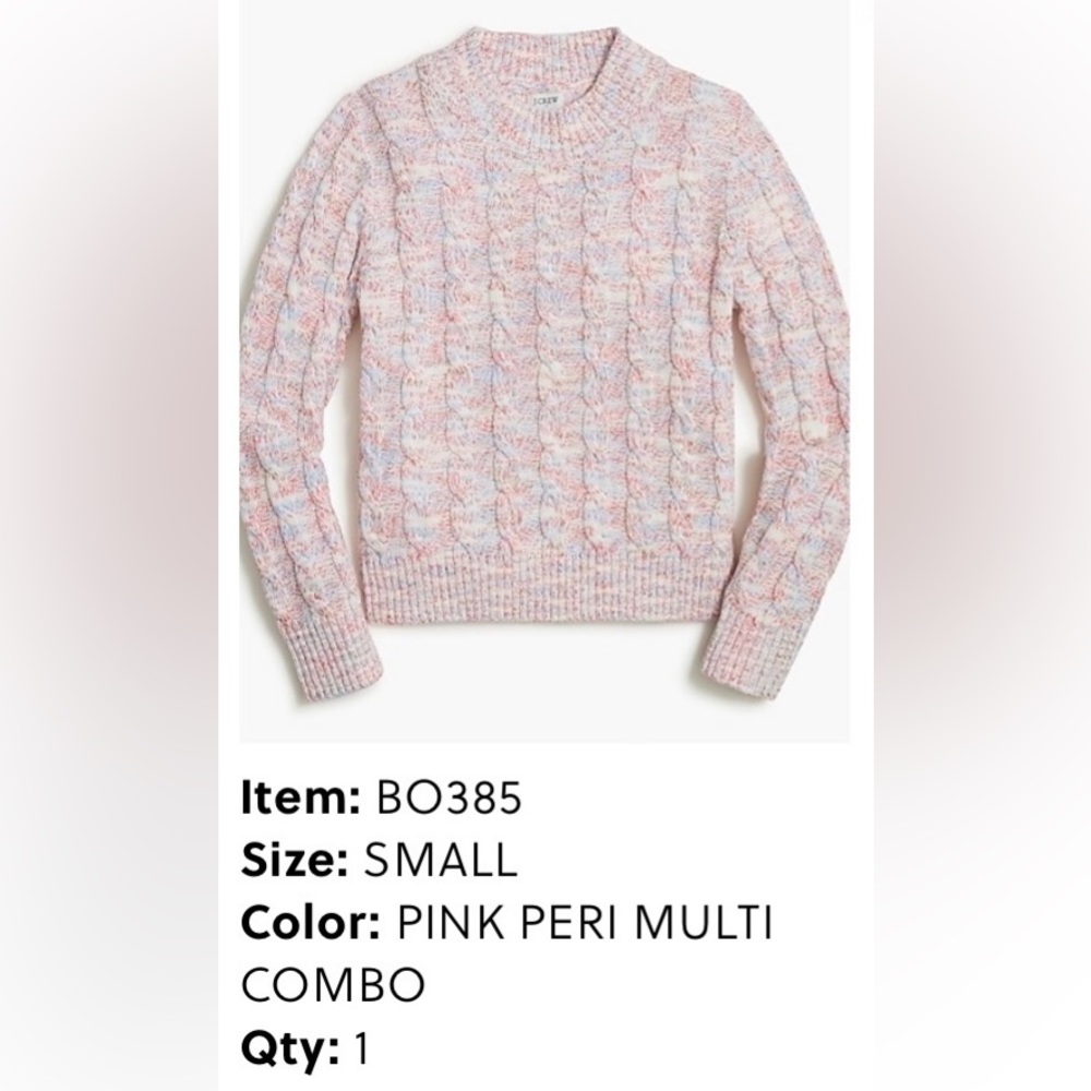J. Crew pink/periwinkle Cable Pullover Sweater 💫 size small 💫 NWT